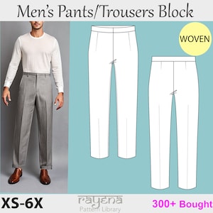 Men’s Basic Pants Block PDF Sewing Pattern | Sizes XS–6XL | Custom Fit Woven Trouser Sloper | Printable Pattern for Tailored Pants