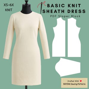 Patrón de costura para vestido de punto de mujer: Vestido básico (XS-6X) (Patrón PDF)