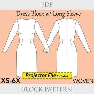 Women’s Dress block pattern w/sleeve & skirt size XS 6X- bodice pattern, dress pattern pdf, plus size pattern for women, basic dress sloper