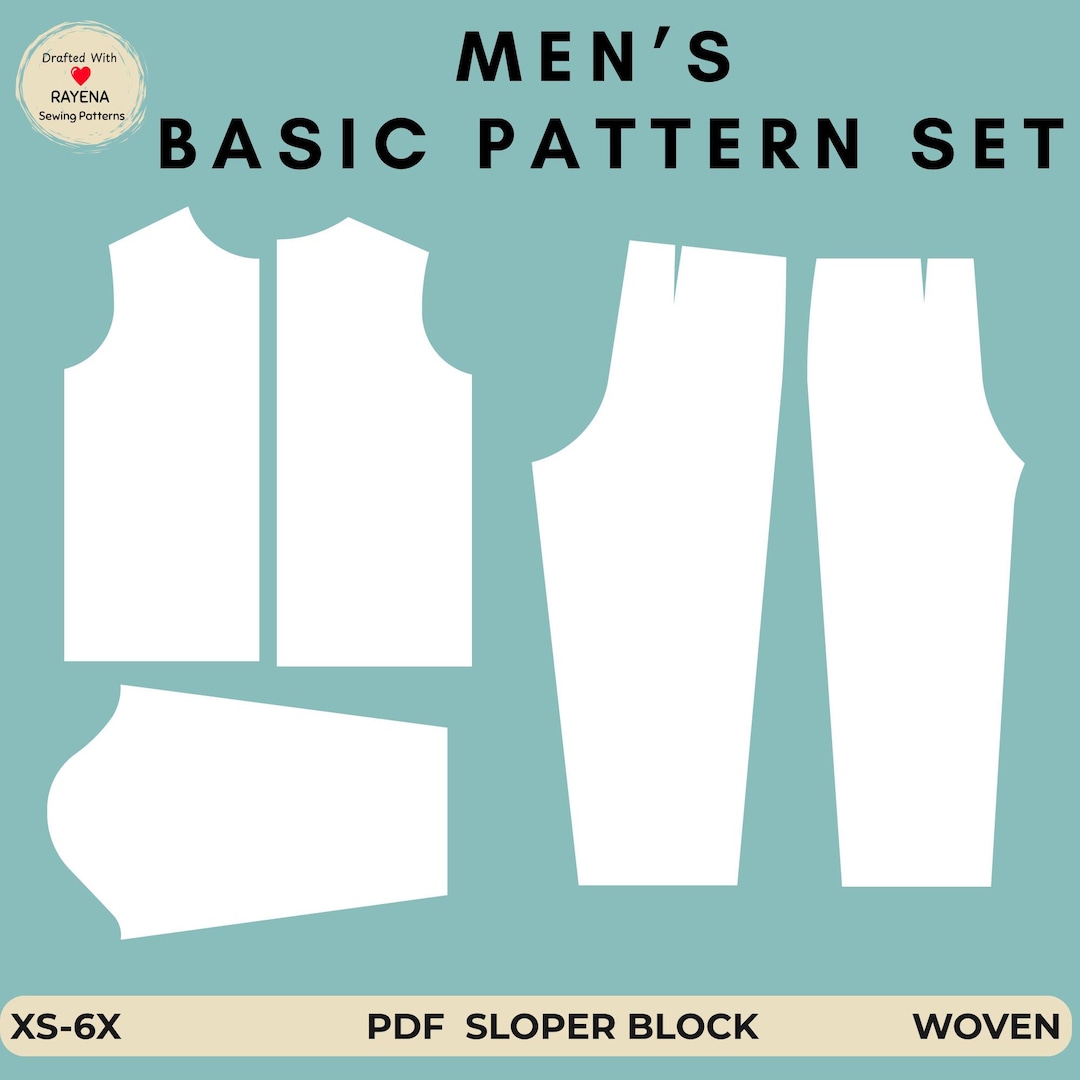Pattern Slopers Men Men Shirt & Trousers Sewing Pattern: Woven Sloper Block (XS–6X) (PDF ...