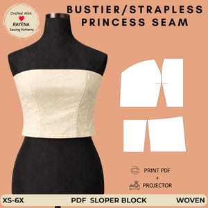 Women's Strapless Bustier Sewing Pattern: Princess Seam Bodice (XS–6X) (PDF Pattern)