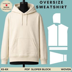 Men's Oversized Hoodie Sewing Pattern: Unisex Sweatshirt with Hood (XS–6X) (PDF Pattern)