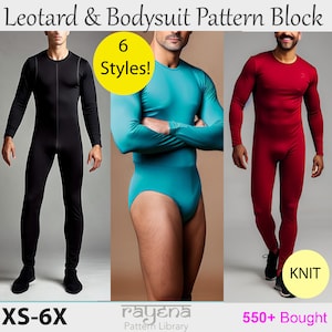 6 modèles de patrons de couture body et justaucorps pour homme PDF | Taille XS-6X | Justaucorps catsuit motif blocs | Modèles numériques de cosplay de costume