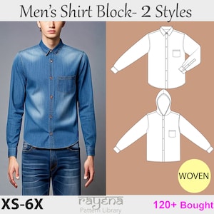 Herren Basic Button-Up Shirt mit Kapuze Schnittmuster | Größen XS–6X | Bowling Shirt & Kapuzenshirt | PDF Schnittmuster