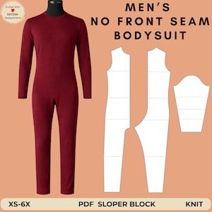 Men's Catsuit Sewing Pattern: No Front Seam Bodysuit Sloper (XS–6X) (PDF Pattern)