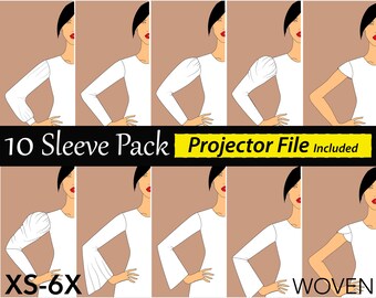 Women's 10 WOVEN Sleeve Sewing Pattern, add on sleeve, basic sleeve pattern, sleeve bundle pattern, sloper pattern, flutter sleeve pattern