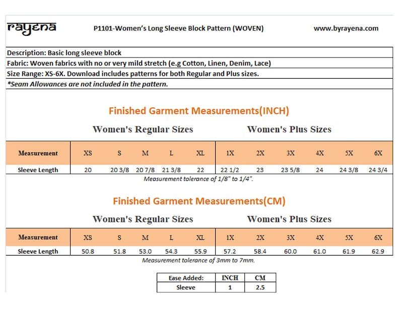 Basic Woven Long Sleeve Pattern, size XS-6X, long sleeve pattern, basic sleeve pdf, sleeve pattern pdf, long sleeve, sleeve pattern pdf image 7