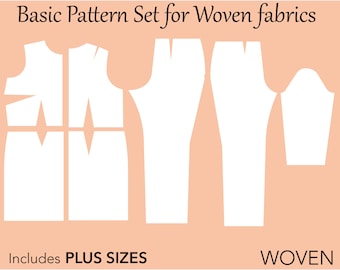 Women's Basic Block Pattern Woven  size XS-6X, basic dress pattern, dress block pdf, trouser pants pattern, woven sloper pattern set bundle