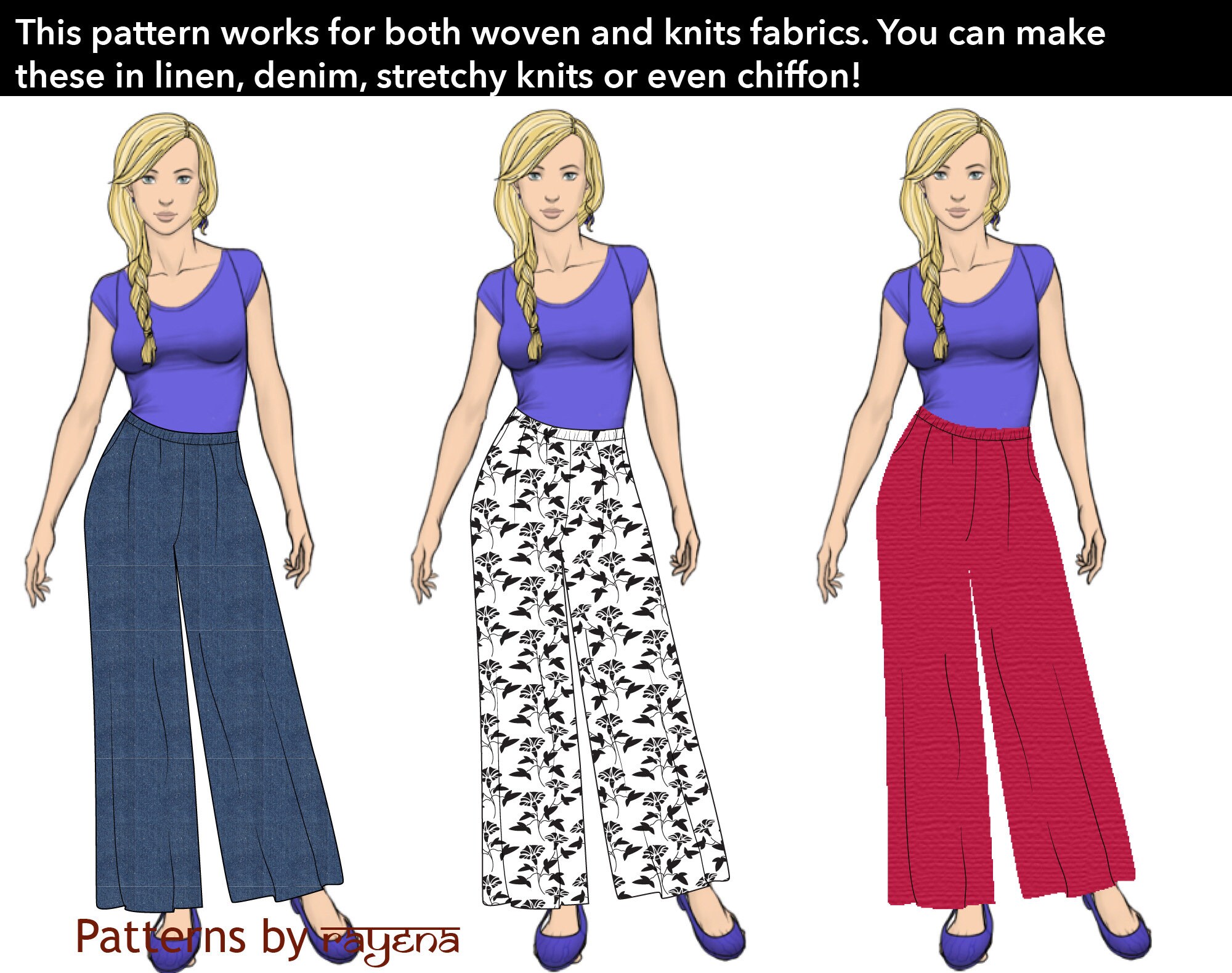 Sewing Pattern for women's fashion: palazzo pants with slanted pockets and  side zip closure – sistermagpatterns