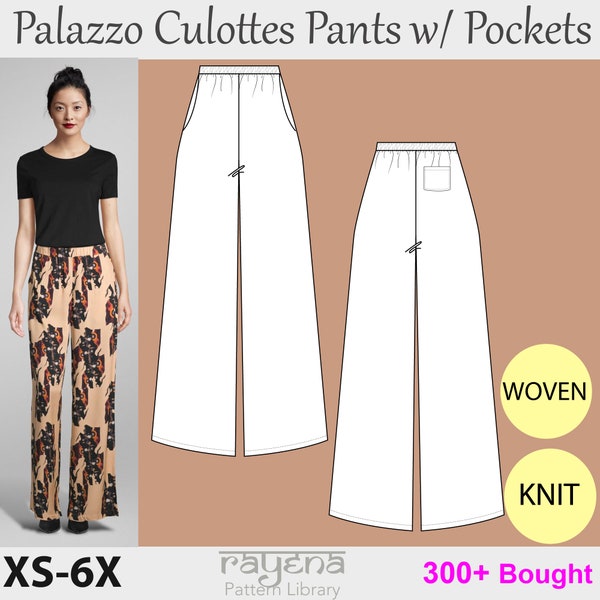 Palazzo Culottes Pants Sewing Pattern, maternity sewing pattern, wide leg trousers, pants block, culottes pants, wide leg sewing pattern