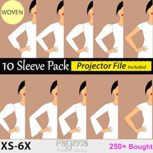 Women’s 10 Woven Sleeve Pattern Bundle | PDF Sewing Add-On Sloper Set | Basic Sleeve Block for Dresses, Tops & Blouses