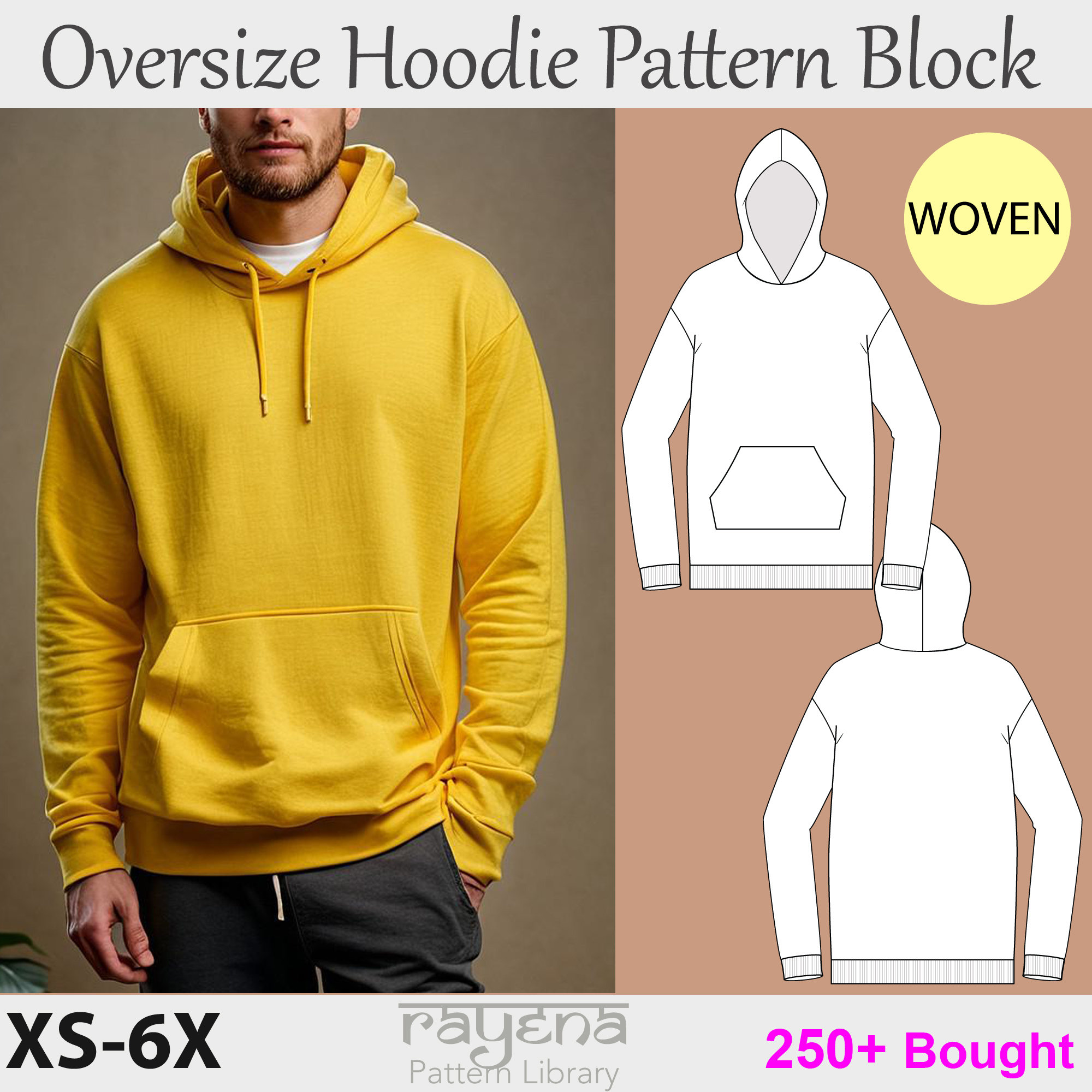 Oversize Hoodie PDF Sewing Pattern Size XS 6X, Oversize Oversize Hoodie PDF Sewing Pattern Size XS 6X, Oversize