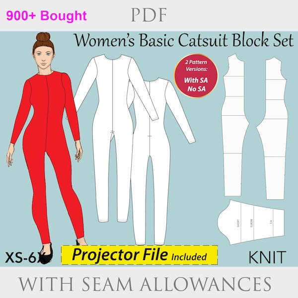 Basic Bodysuit Catsuit Pattern for Women, size XS-6X, catsuit pdf women, seamless catsuit pattern, cosplay suit pdf, women bodysuit pattern