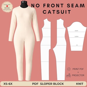 Women's Seamless Catsuit Sewing Pattern: No Front Seam Bodysuit Sloper (XS–6X) (PDF Pattern)