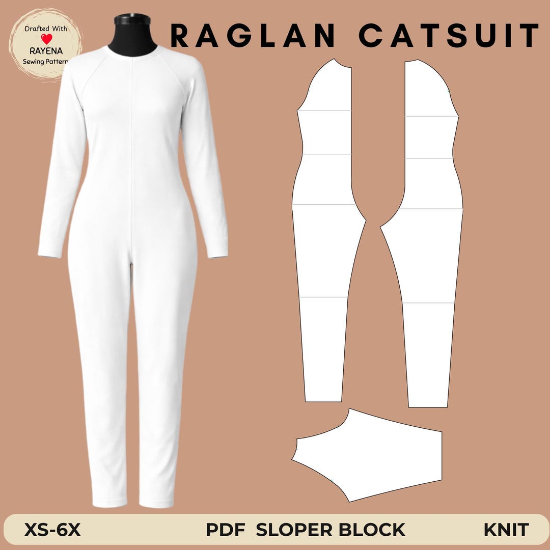 Women's Raglan Catsuit Sewing Pattern: Knit Bodysuit Sloper Block (XS ...