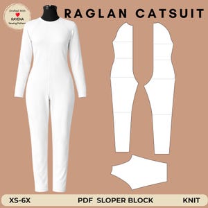 Women's Raglan Catsuit Sewing Pattern: Knit Bodysuit Sloper Block (XS–6X) (PDF Pattern)