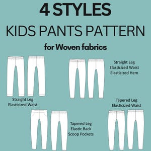 Modello di cucito per pantaloni base per bambini: gamba dritta e affusolata (età 4-18) (modello PDF)