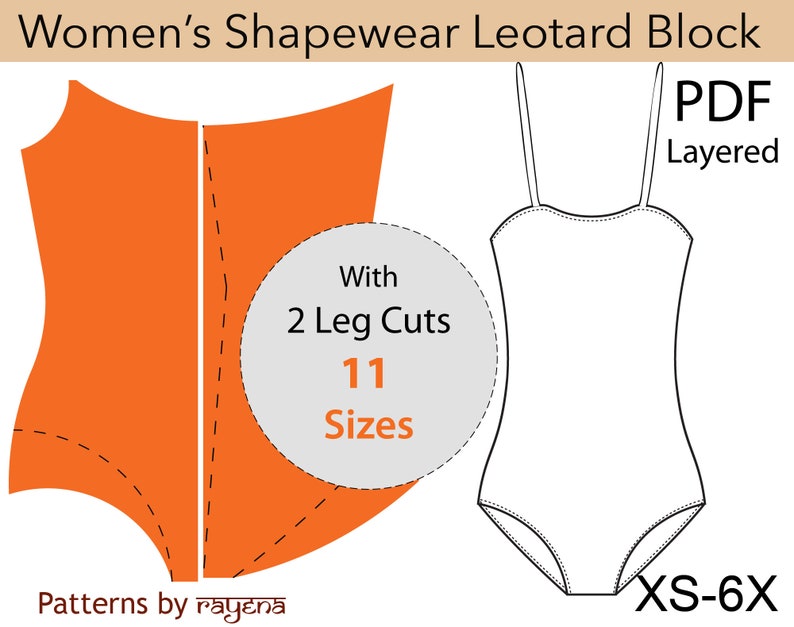 Shapewear Leotard PDF pattern XS6X tank bodysuit pattern Etsy