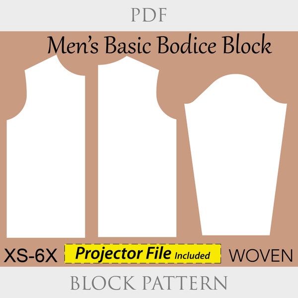 Men’s Basic Sloper Block sewing pattern XS-6X, mens bodice block, mens block pattern, men shirt pattern, men bodice sloper pdf, basic bodice