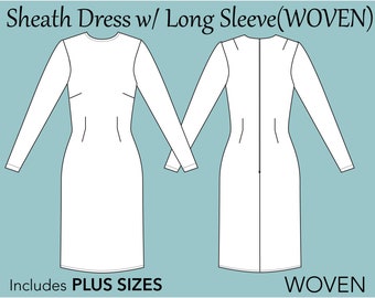 Women's Sheath Dress PDF pattern Women’s XS-6X- women dress pattern pdf, plus size dress pattern, plus size pattern pdf, women dress pattern