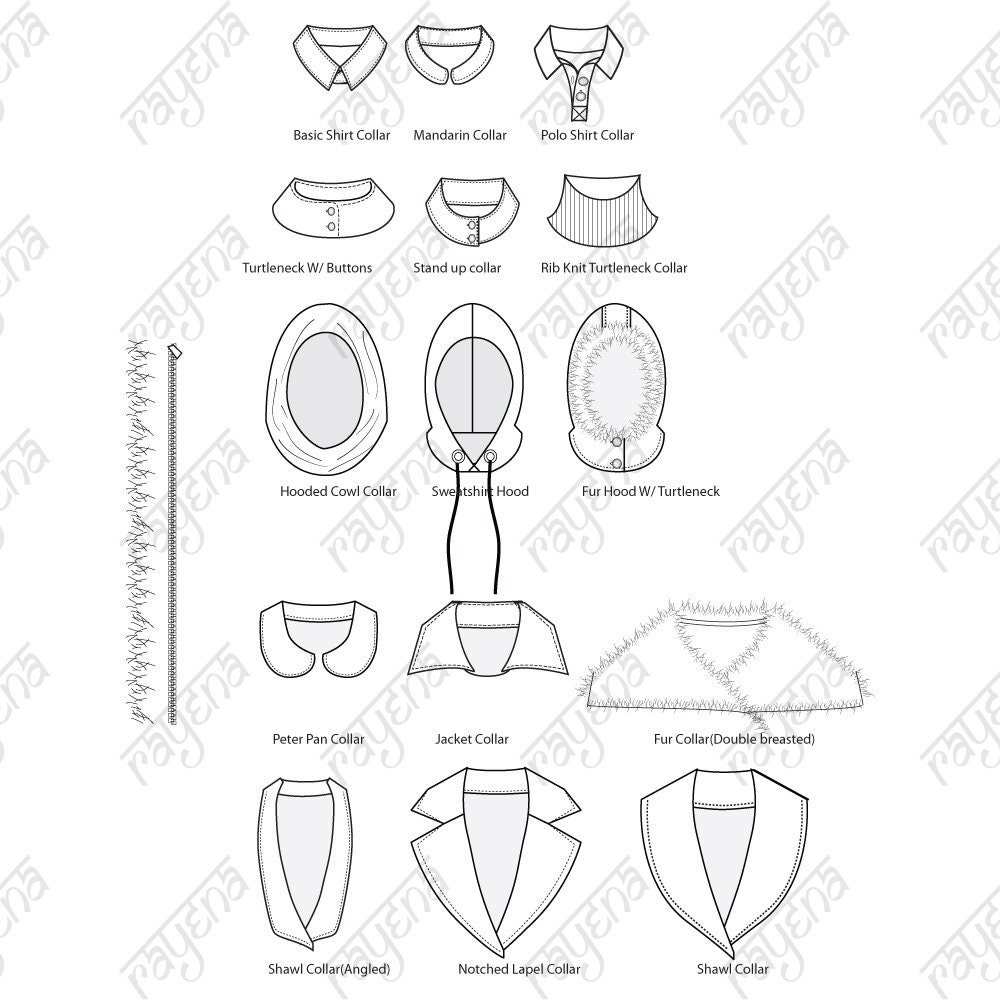 Collar Fashion Flat Vector Art: Adobe Illustrator Library (Digital Download)
