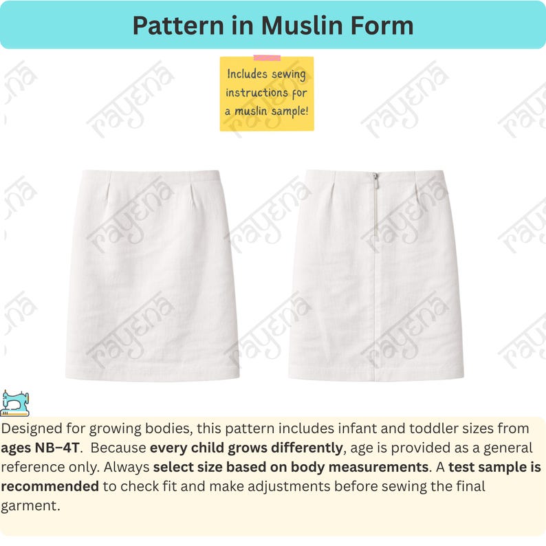 Baby Basic Woven Skirt Sewing Pattern: Sloper Block (ages NB-4T) (PDF ...