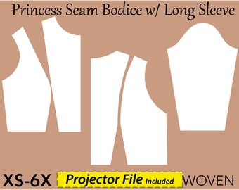 Princess Seam Bodice Block PDF sewing pattern, size XS-6X, basic bodice block pdf, basic princess bodice, princess seam sloper, basic sloper