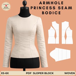 Women's Armhole Princess Seam Bodice Sewing Pattern: Sloper Block (XS–6X) (PDF Pattern)