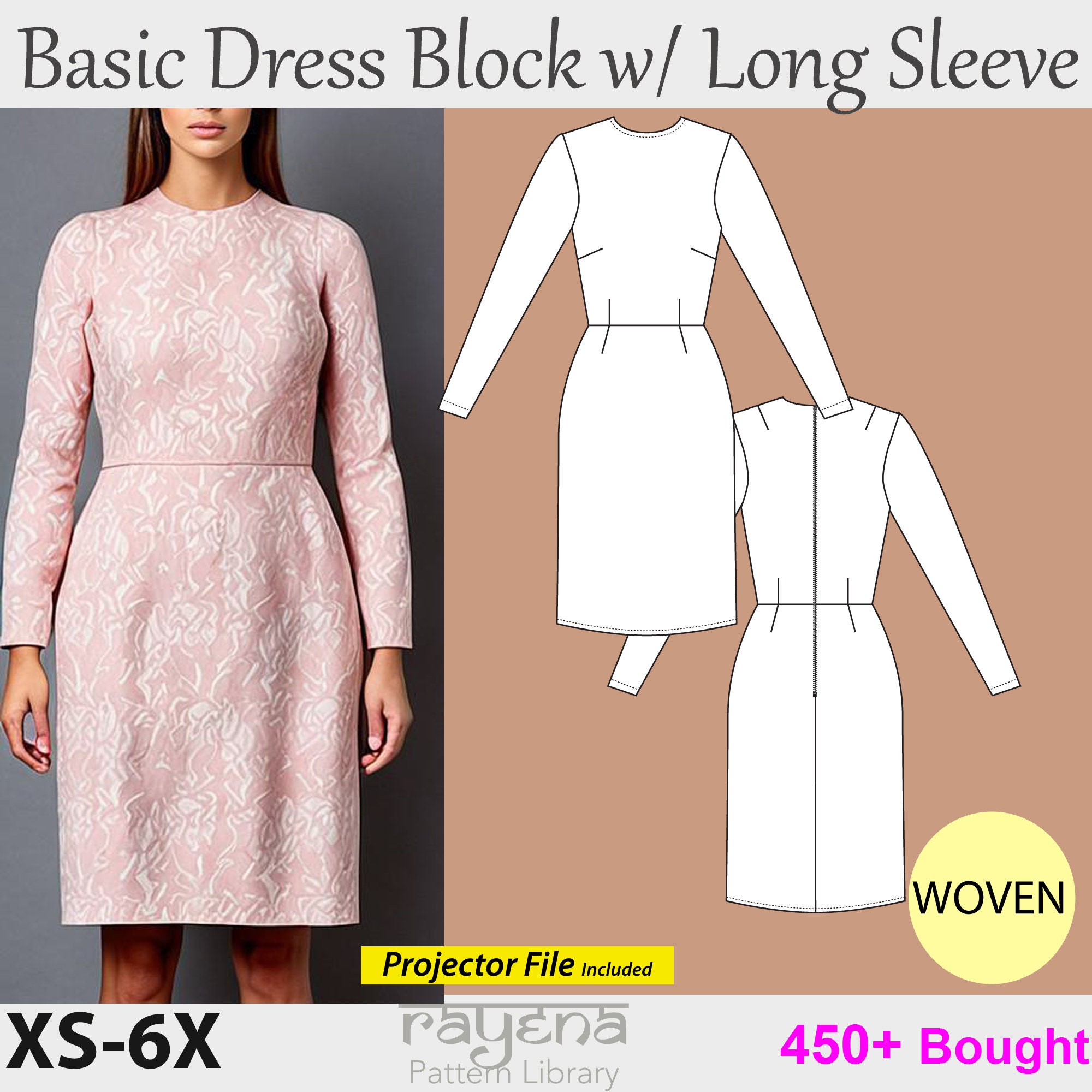Women's Dress Block Pattern W/sleeve & Skirt XS 6X- Bodice