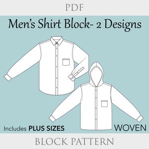 Basic Shirt Hood sewing pattern size XS-6X, bowling shirt pattern, men button up shirt pattern pdf, hoodie shirt pdf, men shirt pattern pdf