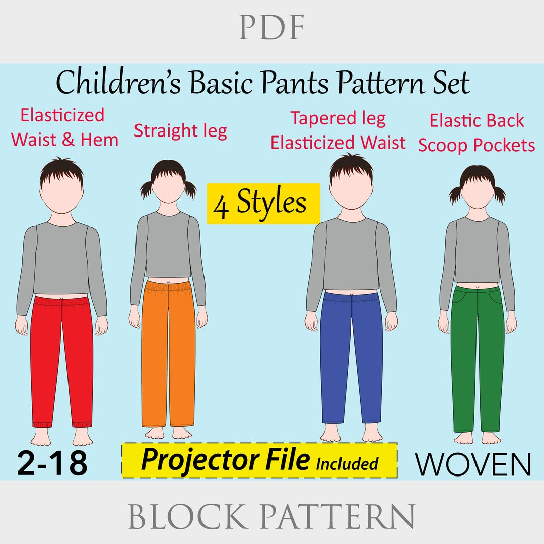 Kids Basic Pants Sewing Pattern: Straight & Tapered Leg (ages 4-18 ...