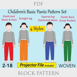 Children’s Basic Pants Sewing Pattern PDF | Ages 2–18 | Straight & Tapered Leg Cuts | Kids Joggers Sweatpants Pattern | Unisex Pants Block