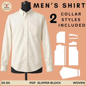 Men's Button-Up Shirt Sewing Pattern: Hooded & Bowling Sloper Block (XS–6X) (PDF Pattern)