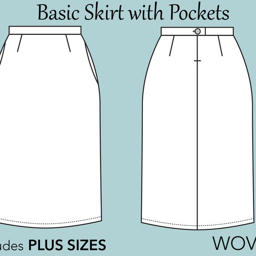 High Waist Skirt W/ Pockets High Waisted Skirt Pattern Basic | Etsy
