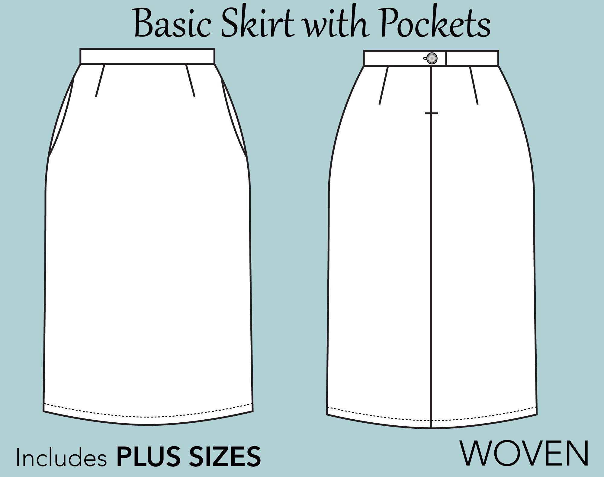 High Waist Skirt W/ Pockets High Waisted Skirt Pattern Basic | Etsy