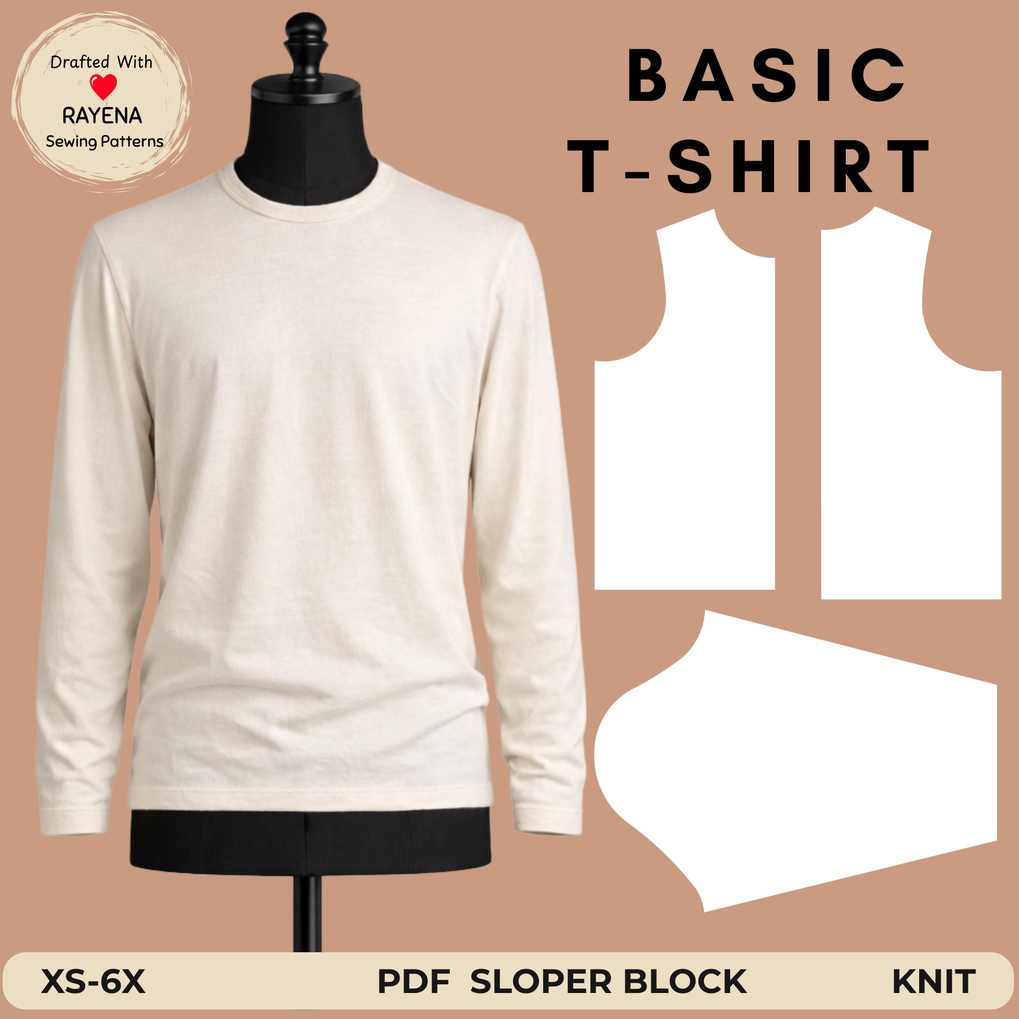 Men's T-shirt Sewing Pattern: Knit Shirt Sloper Block (XS–6X) (PDF