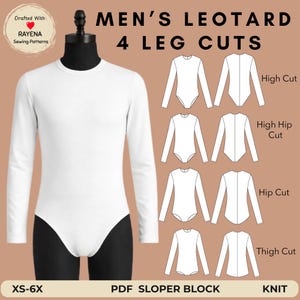 メンズレオタードの縫製パターン：ニットボディスーツスローパーブロック（XS～6X）（PDFパターン）