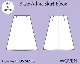 Women’s A line Skirt Pattern, size XS-6X, skirt sloper pattern, mini skirt pdf, basic skirt block, plus size skirt pattern, skater skirt pdf