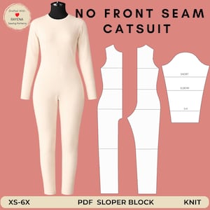 Women's Seamless Catsuit Sewing Pattern: No Front Seam Bodysuit Sloper (XS–6X) (PDF Pattern)