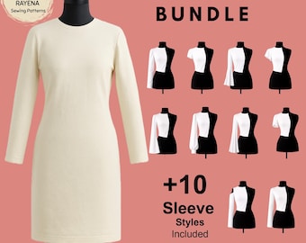 Patrón de costura para vestido y 10 mangas de punto para mujer: Bloque básico de punto bajo (patrón en PDF)
