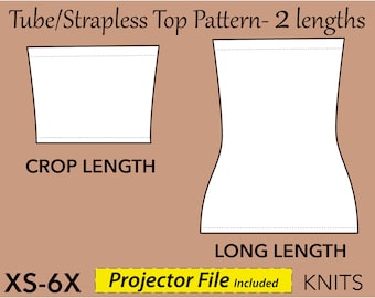 Women's Strapless Tube Top Sewing Pattern Block PDF size XS 6X- strapless top pattern, plus size tube top, tube top pattern, crop top pdf