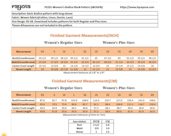 Buy Basic Bodice Sloper Sewing Pattern • XS–6X Woven • Projector