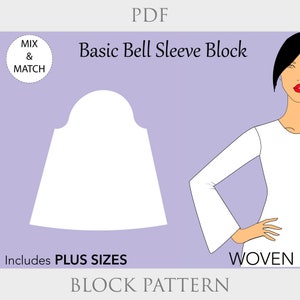 Women’s Bell Sleeve Sewing Pattern PDF | Add-On Sleeve for Dresses & Tops | Flared Long Sleeve Pattern | Sizes XS–6X