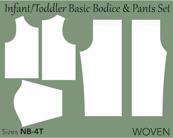 Infant Bodice and Pants Sewing Pattern: Basic Block Sloper NB-4T (PDF Pattern)