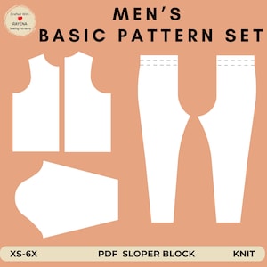 Patrón de costura para camiseta y mallas de hombre: Bloque de punto recto (XS-6X) (Patrón PDF)