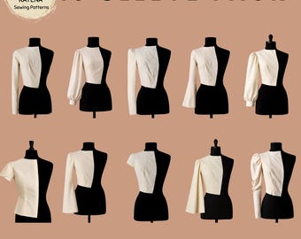 Bundel met 10 geweven mouwen voor dames: standaard sloperblok (XS–6X) (pdf-patroon)