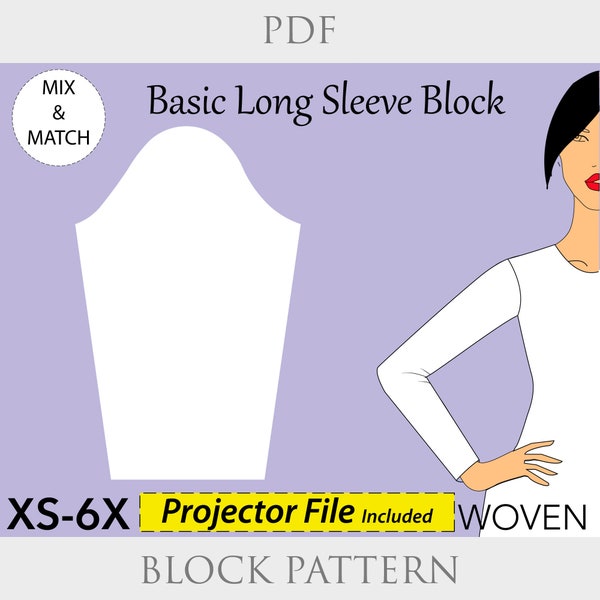 Basic Woven Long Sleeve Pattern, size XS-6X, long sleeve pattern, basic sleeve pdf, sleeve pattern pdf, long sleeve, sleeve pattern pdf