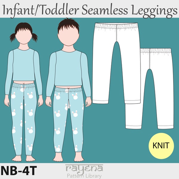 Infant Toddler Seamless Leggings pattern NB-4T, seamless leggings pdf, no side seam leggings, toddler leggings, baby leggings sewing pattern