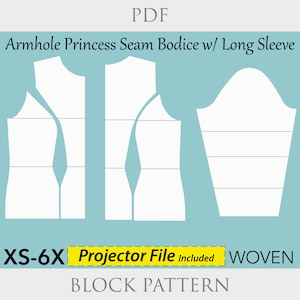 Armhole Princess Seam Bodice Sewing Pattern PDF | Sizes XS–6X | Fitted Bodice Block Sloper | Custom Fit Princess Bodice