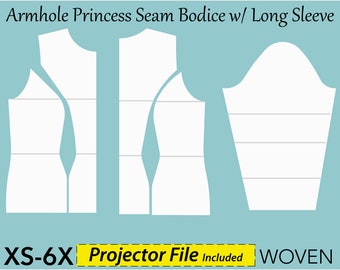 Armhole Princess Seam Bodice Block Sewing PDF Pattern, size XS-6X, armhole princess block pdf, armhole princess bodice, princess seam sloper